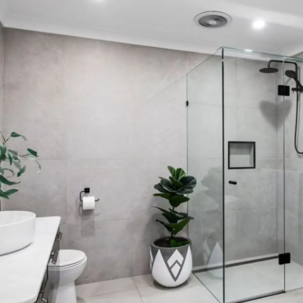 Modern grey bathroom renovation, Brisbane